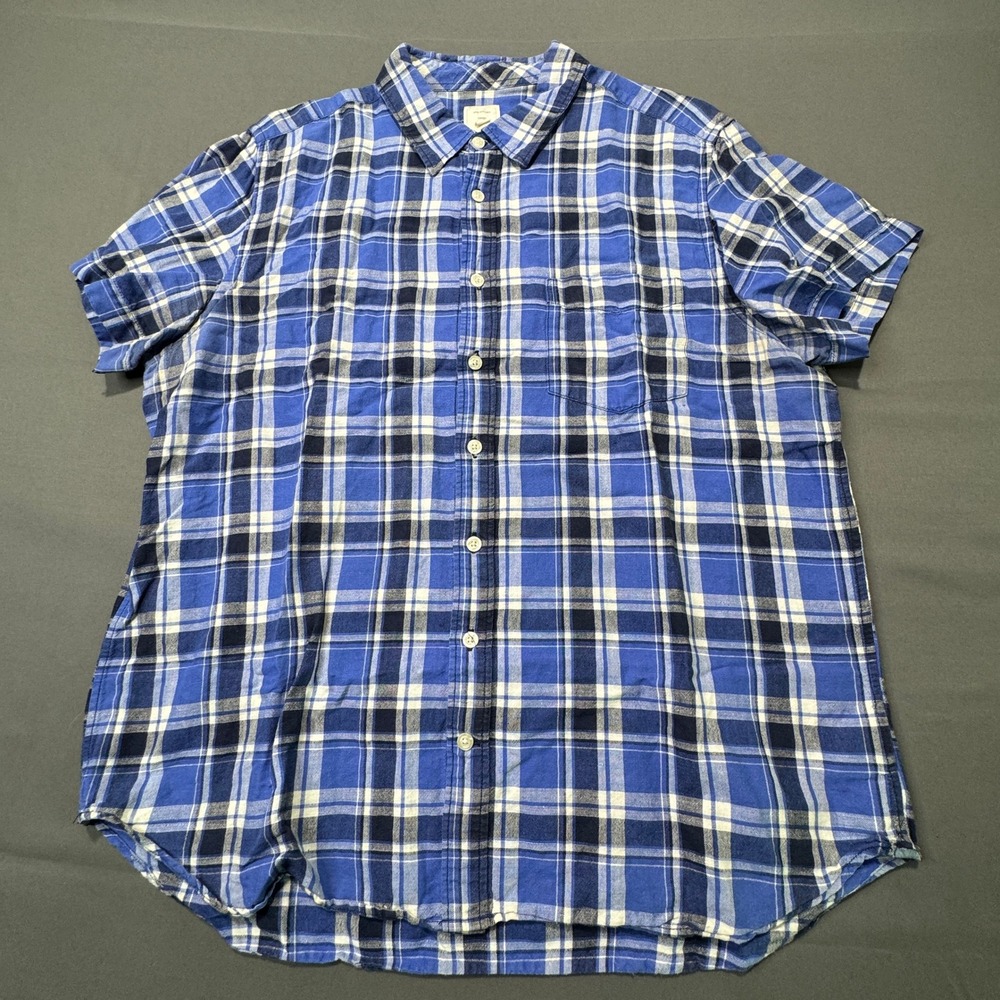 Gap Men's Plaid Button Down Shirt Short Sleeve Linen Cotton Blend XL‎ Blue